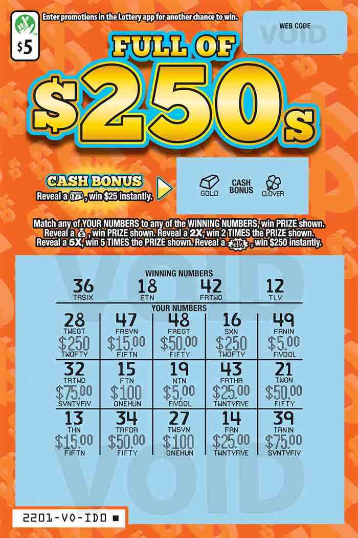 Full of $250s                                      scratchcard - game number #2201 - front