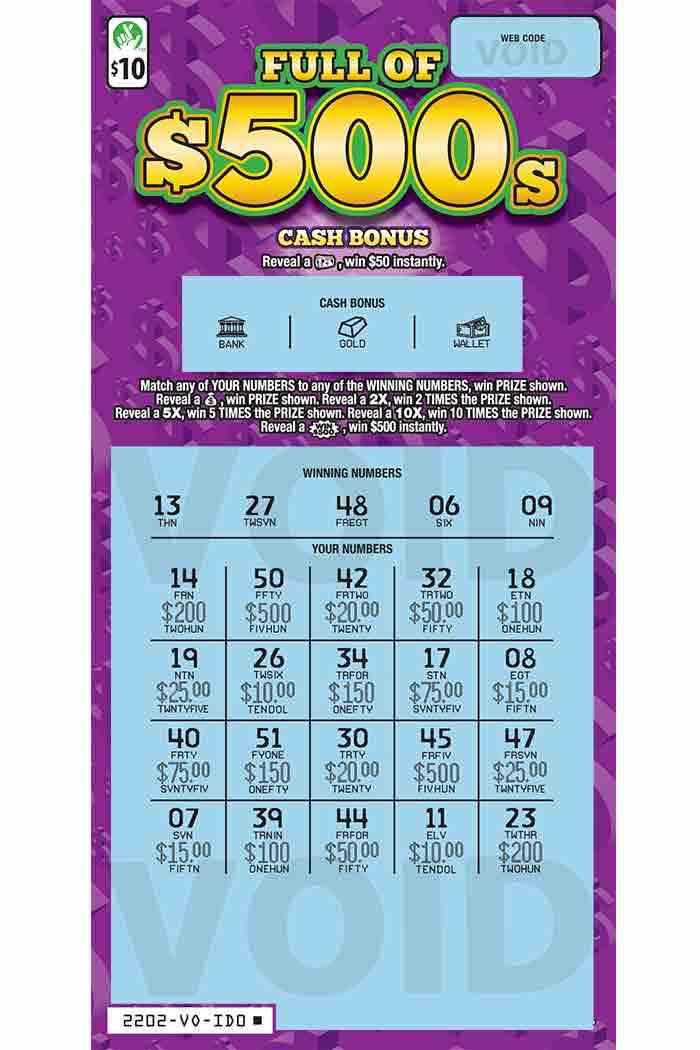 Full of $500s                                      scratchcard - game number #2202 - front