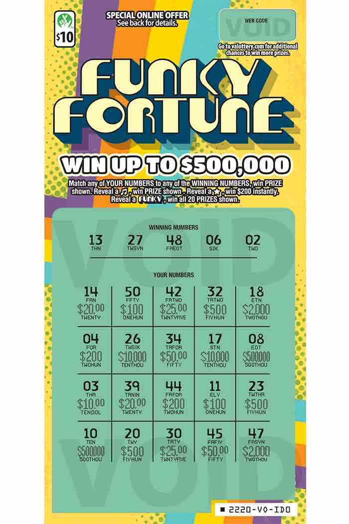 Funky Fortune scratchcard - game number #2220 - front-scratched