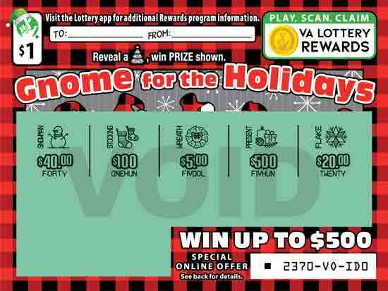 Gnome For The Holidays scratchcard - game number #2370 - front-scratched