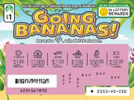 Going Bananas scratchcard - game number #2353 - front-scratched