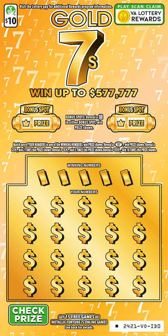 Gold 7S scratchcard - game number #2421 - front
