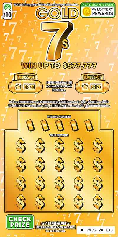 Gold 7S scratchcard - game number #2421 - front