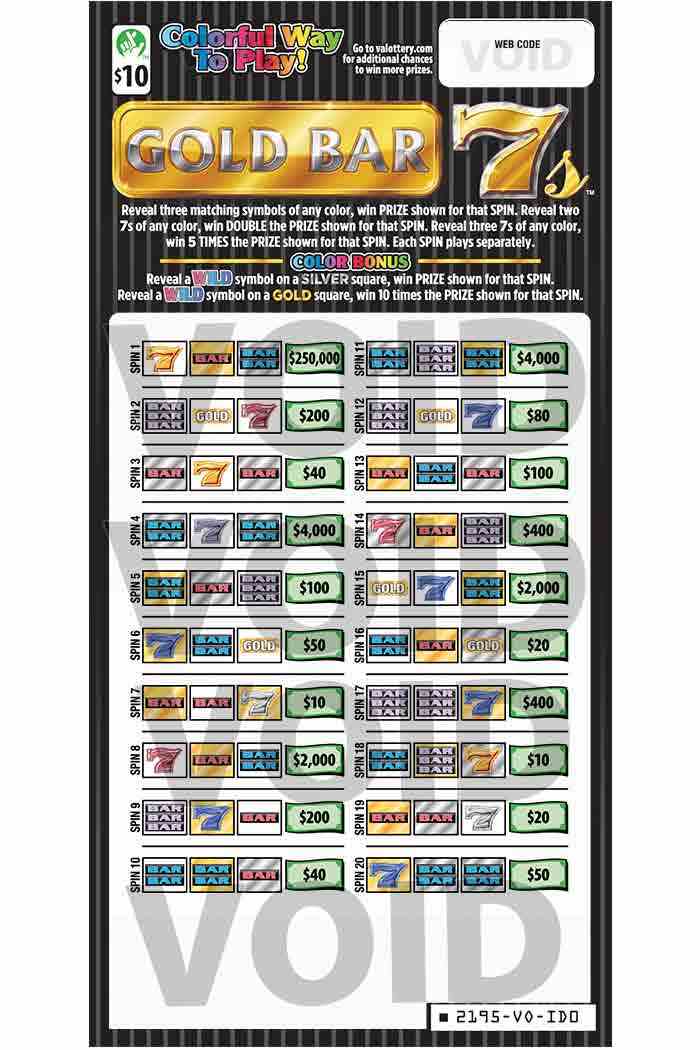Gold Bar 7S scratchcard - game number #2195 - front-scratched