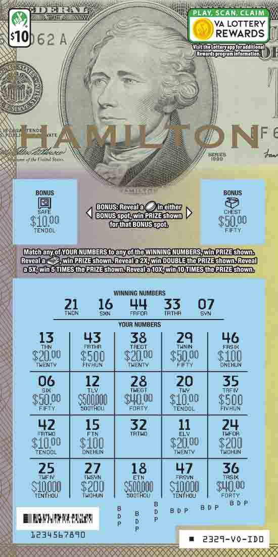 Hamilton scratchcard - game number #2329 - front-scratched