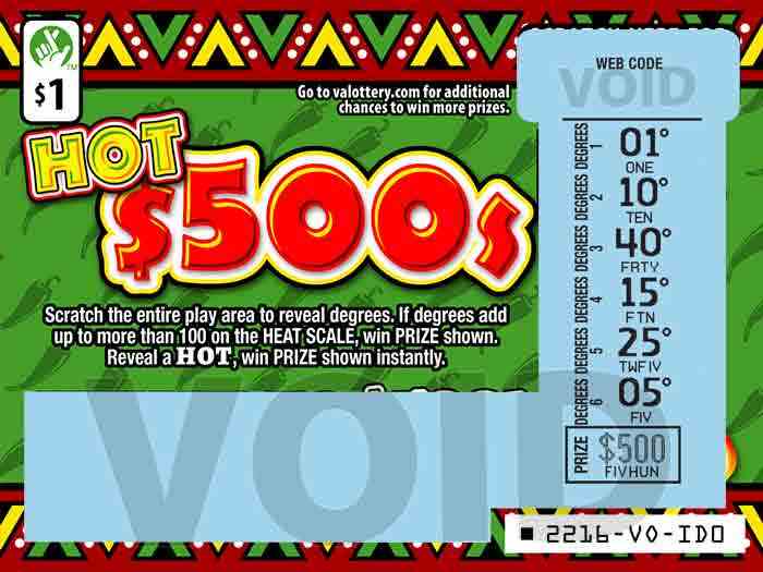 Hot $500s                                          scratchcard - game number #2216 - front