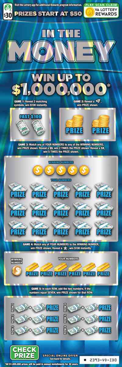In The Money scratchcard - game number #2393 - front