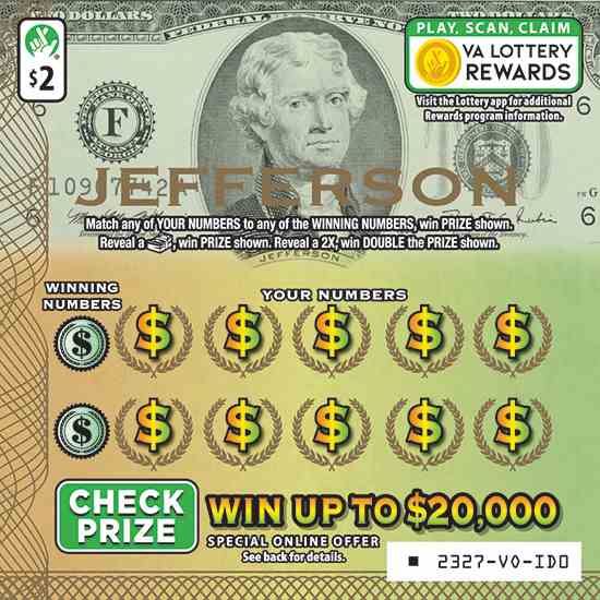 Jefferson scratchcard - game number #2327 - front