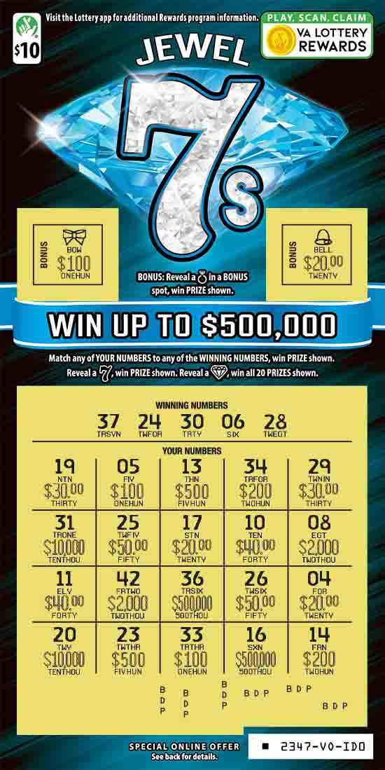 Jewel 7S scratchcard - game number #2347 - front-scratched