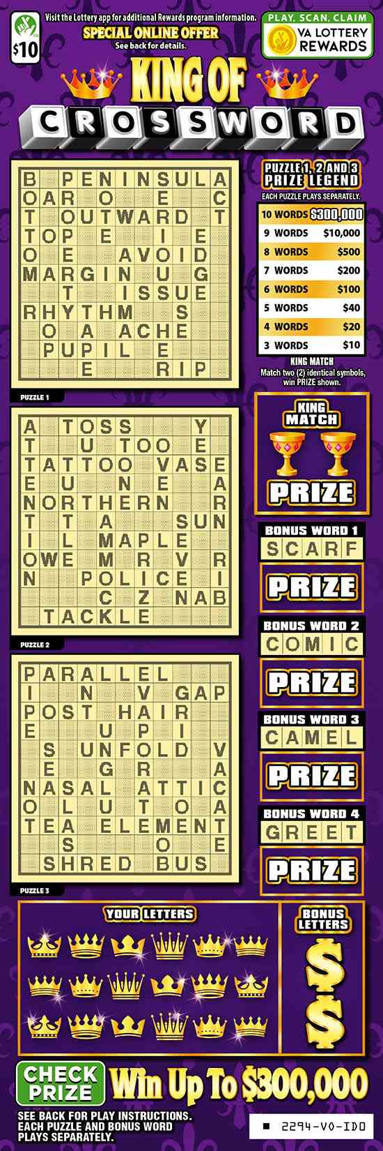 King Of Crossword scratchcard - game number #2294 - front