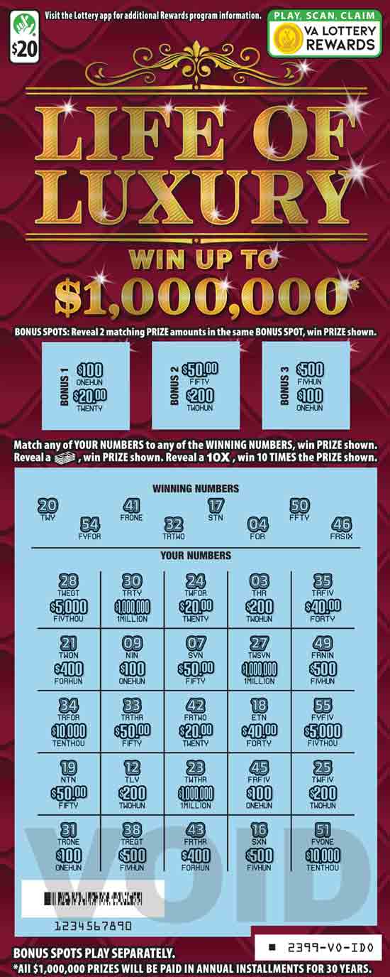 Life Of Luxury scratchcard - game number #2399 - front-scratched