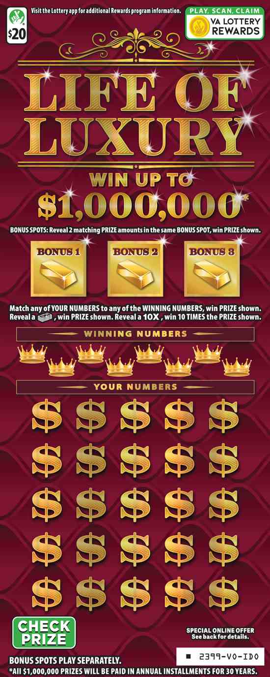 Life Of Luxury scratchcard - game number #2399 - front