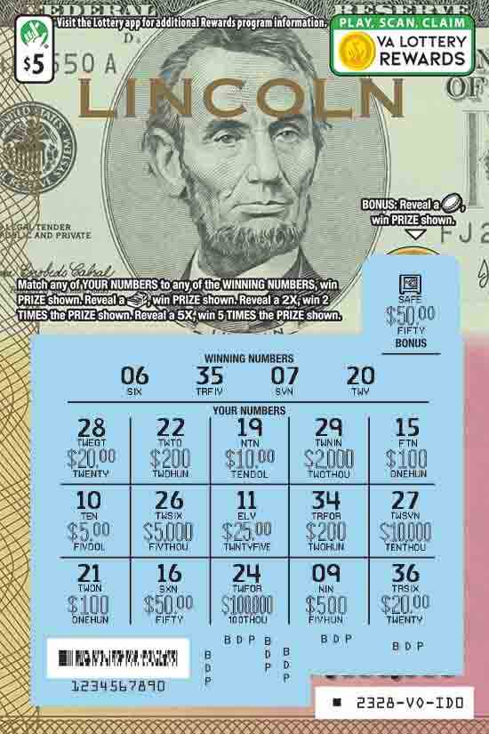 Lincoln scratchcard - game number #2328 - front-scratched