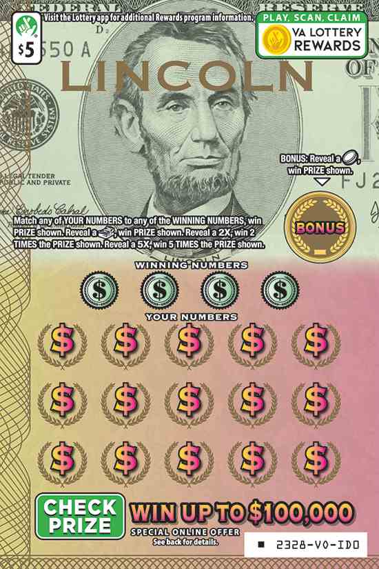 Lincoln scratchcard - game number #2328 - front