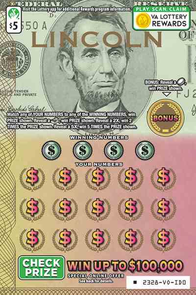 Lincoln scratchcard - game number #2328 - front