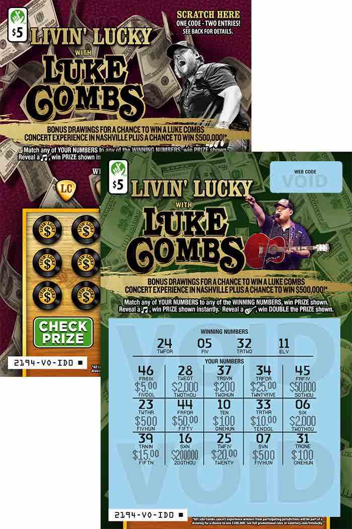 Livin Lucky with Luke Combs                        scratchcard - game number #2194 - front