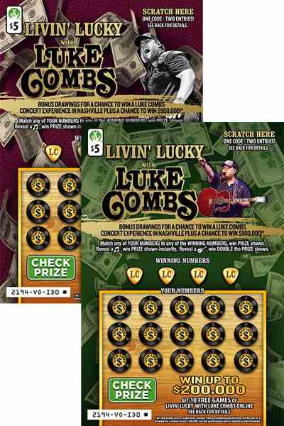 Livin Lucky with Luke Combs                        scratchcard - game number #2194 - front