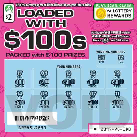 Loaded With $100S scratchcard - game number #2397 - front-scratched