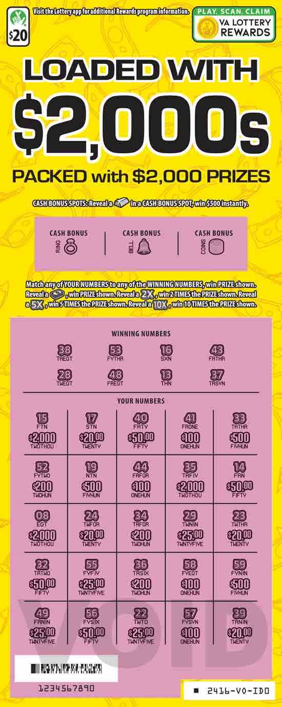 Loaded With $2,000S scratchcard - game number #2416 - front-scratched