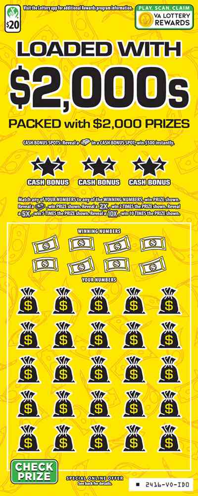Loaded With $2,000S scratchcard - game number #2416 - front