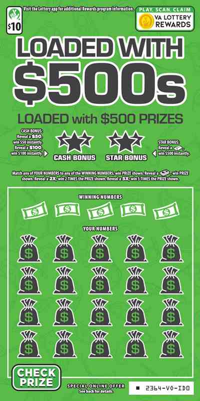 Loaded With $500S scratchcard - game number #2364 - front