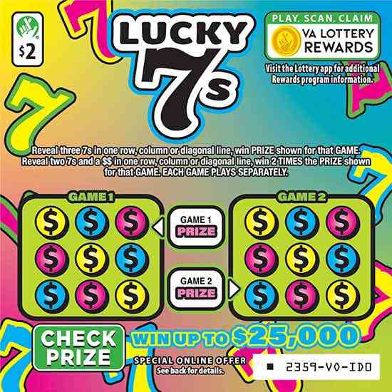 Lucky 7S scratchcard - game number #2359 - front