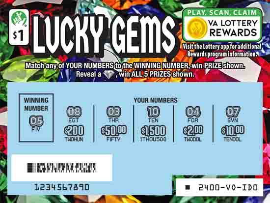 Lucky Gems scratchcard - game number #2400 - front-scratched