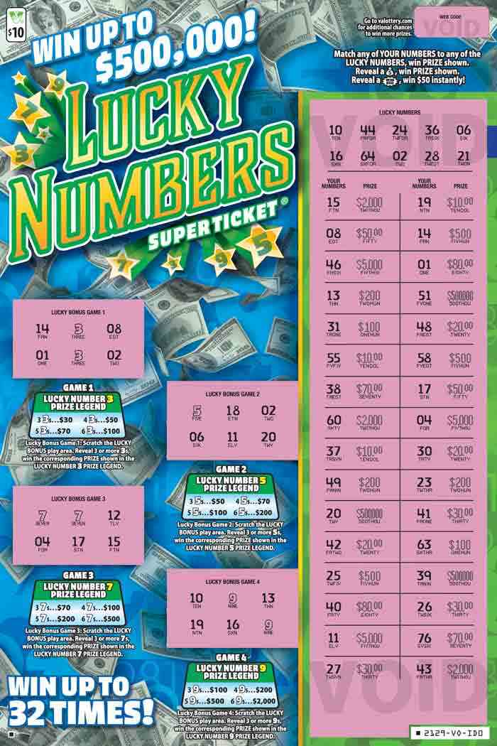 Lucky Numbers Super Ticket                         scratchcard - game number #2129 - front