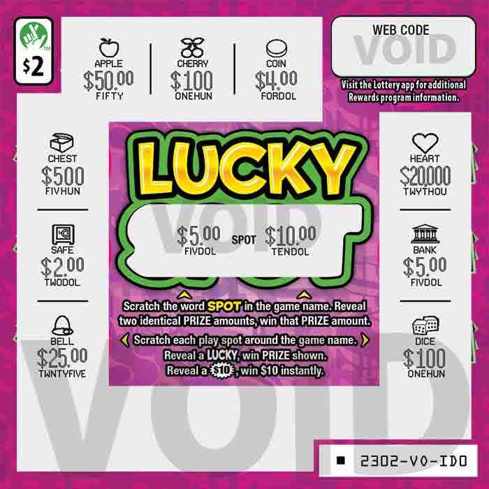 Lucky Spot scratchcard - game number #2302 - front-scratched