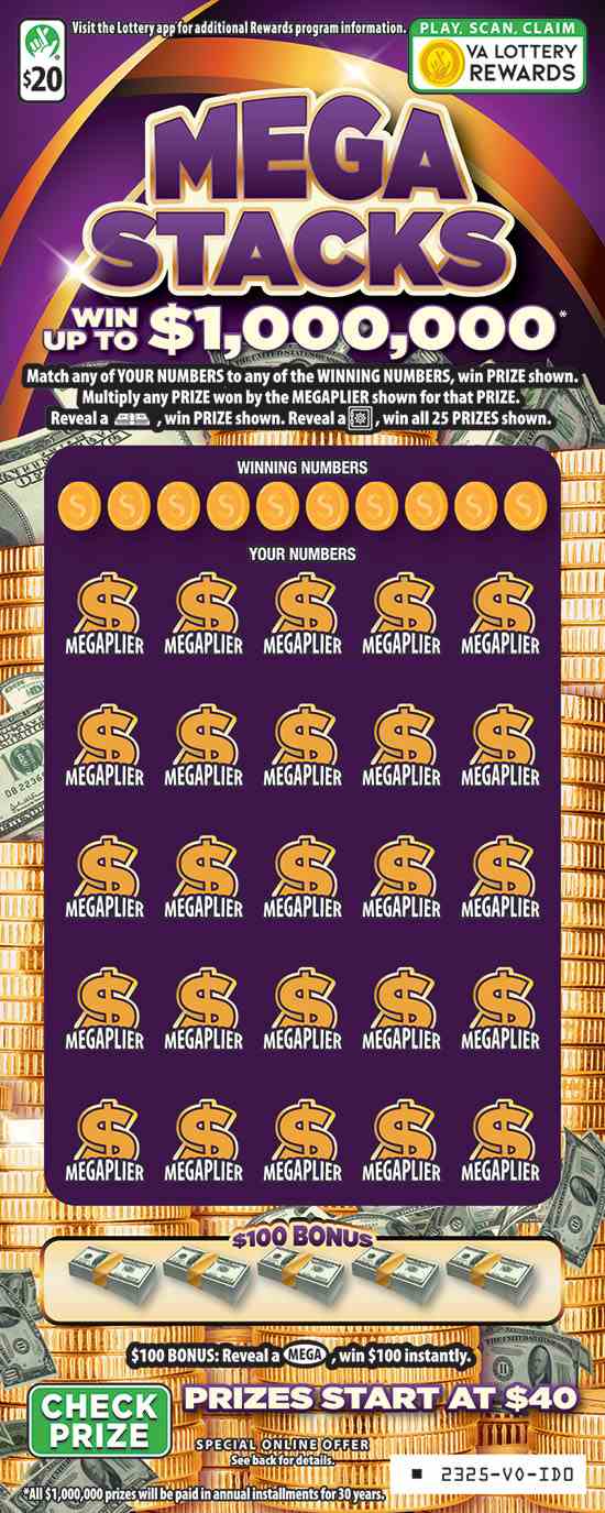 Mega Stacks scratchcard - game number #2325 - front