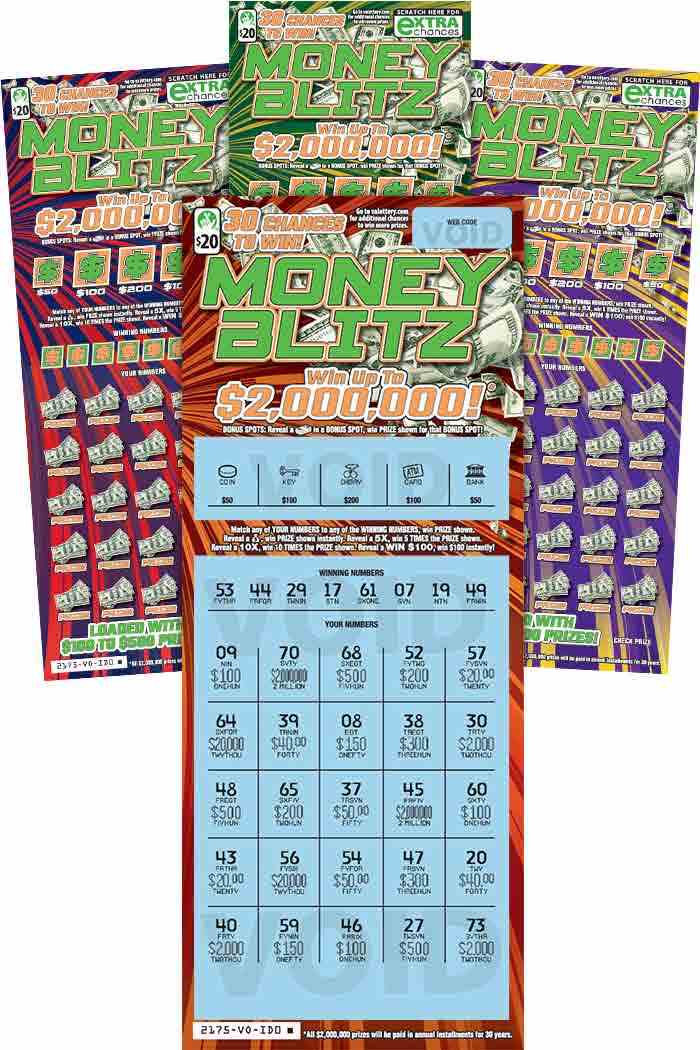Money Blitz scratchcard - game number #2175 - front-scratched