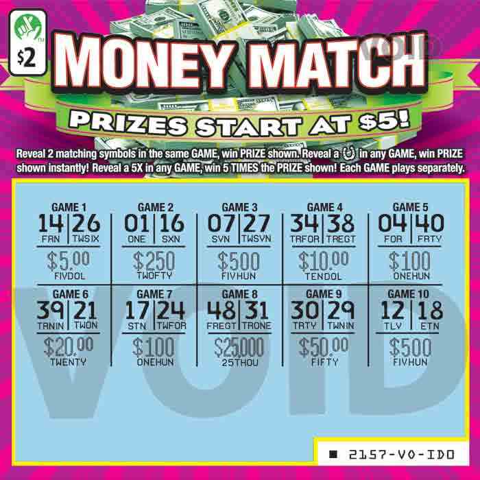 Money Match scratchcard - game number #2157 - front-scratched