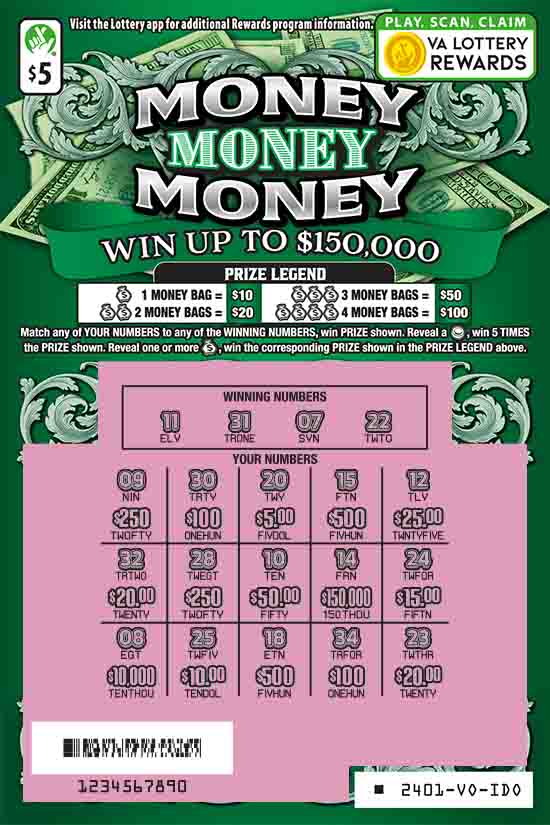 Money Money Money scratchcard - game number #2401 - front-scratched