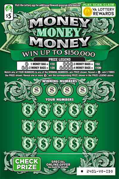Money Money Money scratchcard - game number #2401 - front
