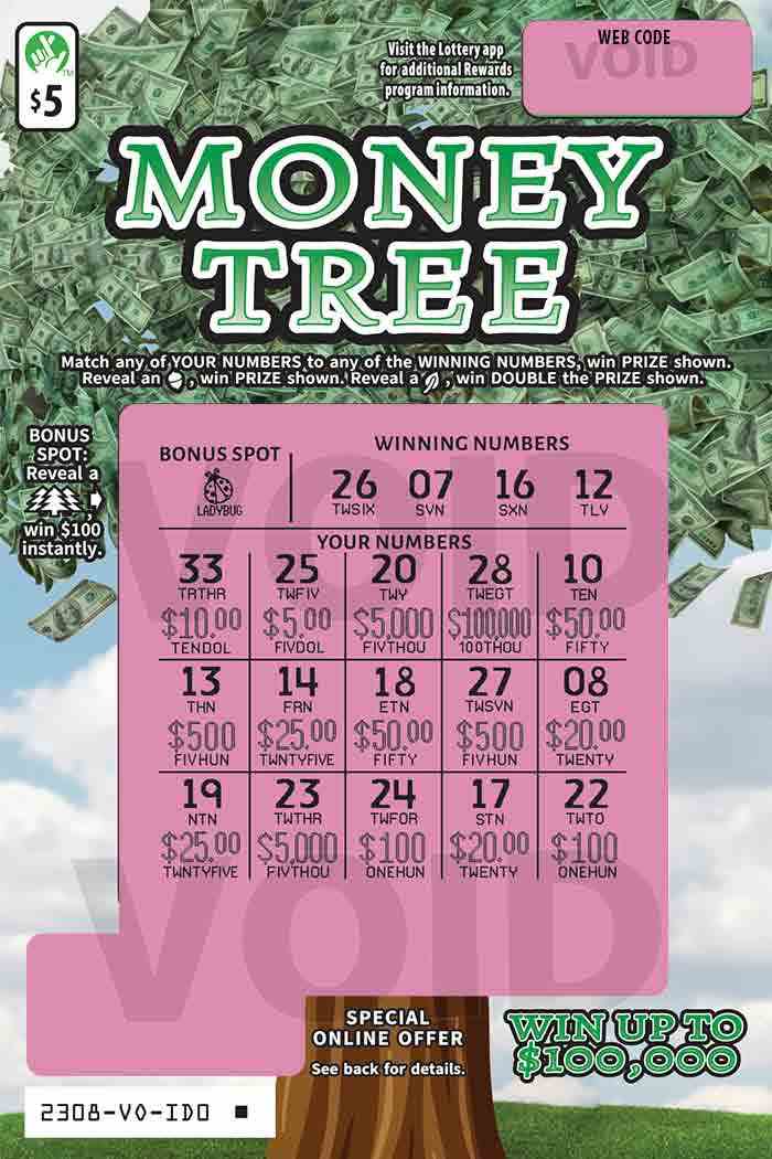 Money Tree scratchcard - game number #2308 - front-scratched