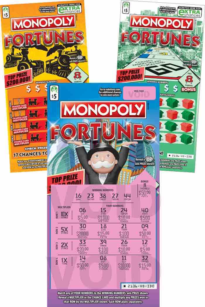 Monopoly Fortunes scratchcard - game number #2136 - front-scratched