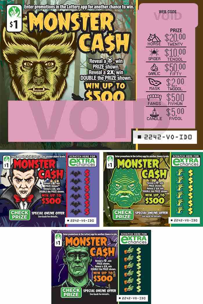 MONSTER CASH                                       scratchcard - game number #2242 - front