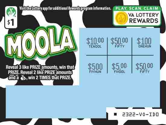 Moola scratchcard - game number #2322 - front-scratched
