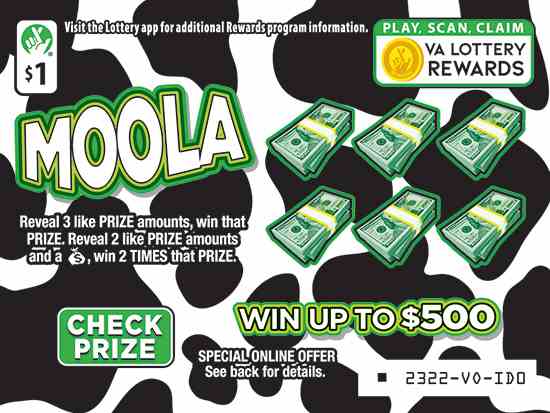 Moola scratchcard - game number #2322 - front