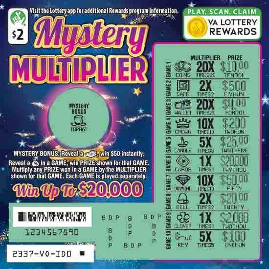 Mystery Multiplier scratchcard - game number #2337 - front-scratched