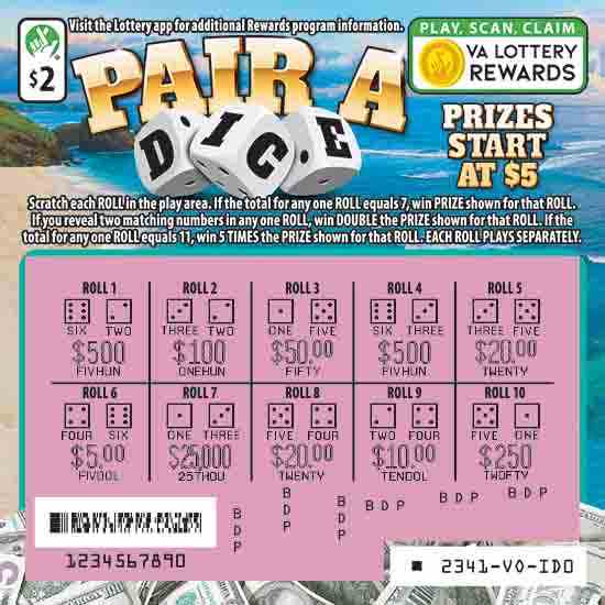 Pair A Dice scratchcard - game number #2341 - front-scratched