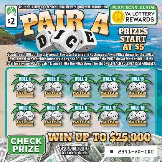 Pair A Dice scratchcard - game number #2341 - front