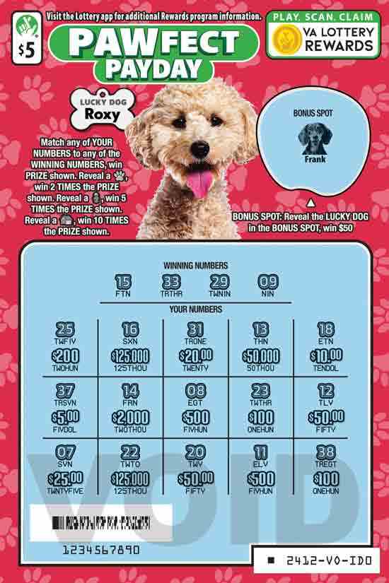 Pawfect Payday scratchcard - game number #2412 - front-scratched