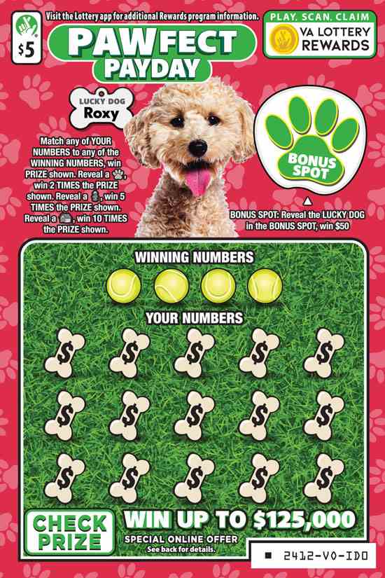 Pawfect Payday scratchcard - game number #2412 - front