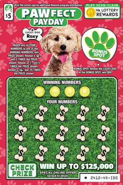 Pawfect Payday scratchcard - game number #2412 - front