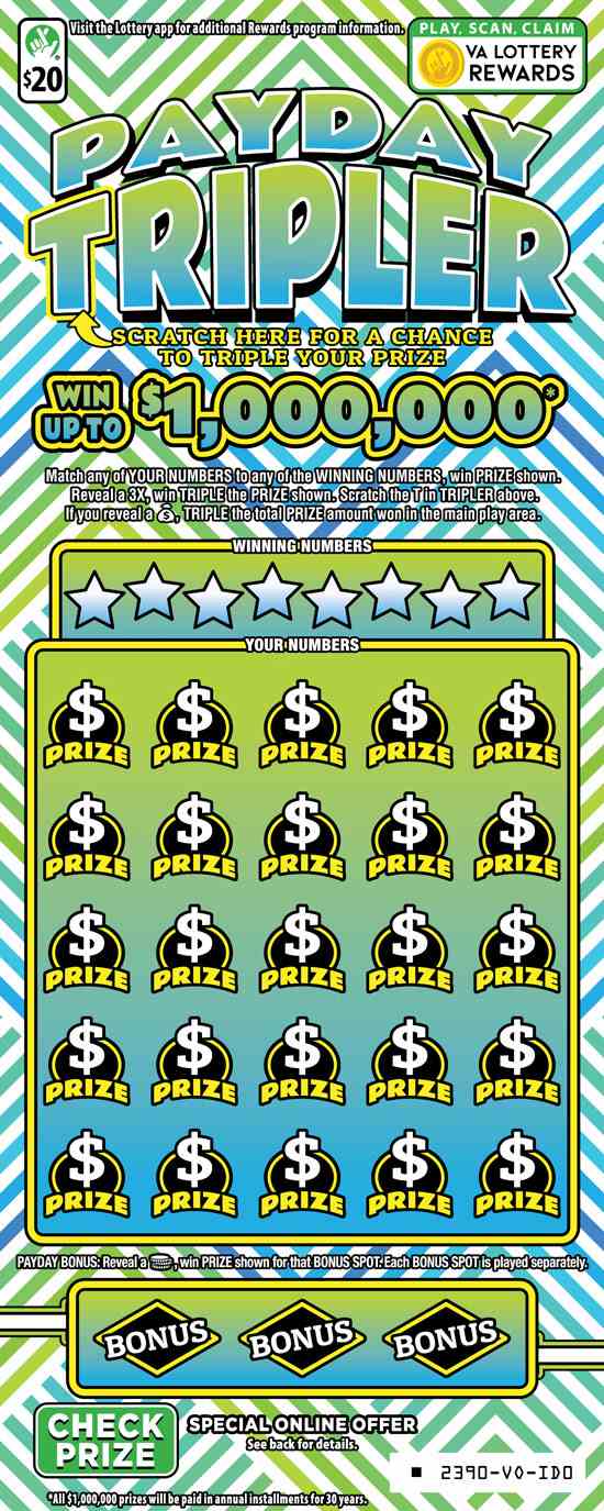 Payday Tripler scratchcard - game number #2390 - front