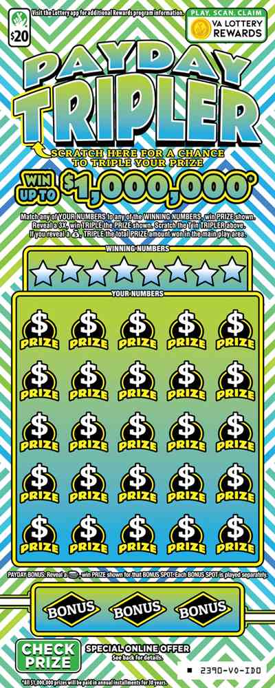 Payday Tripler scratchcard - game number #2390 - front