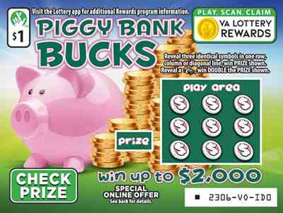 Piggy Bank Bucks scratchcard - game number #2306 - front