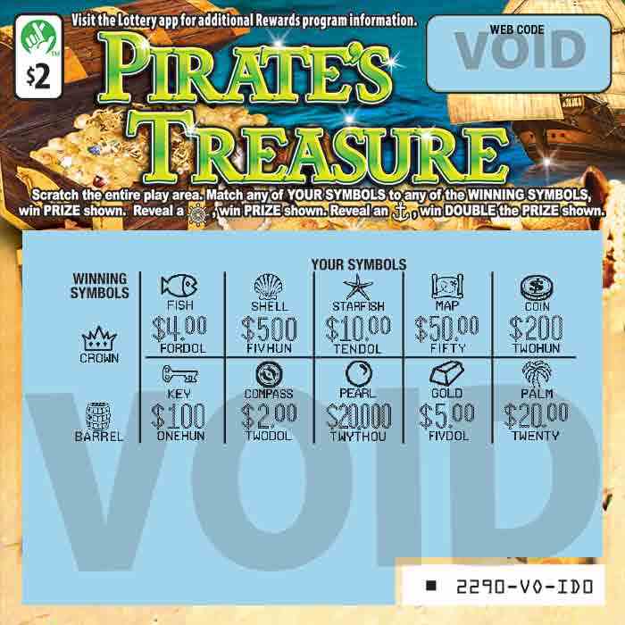 Pirates Treasure scratchcard - game number #2290 - front-scratched