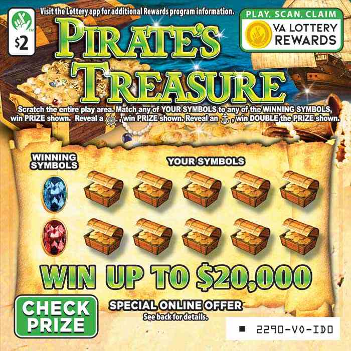 Pirates Treasure scratchcard - game number #2290 - front